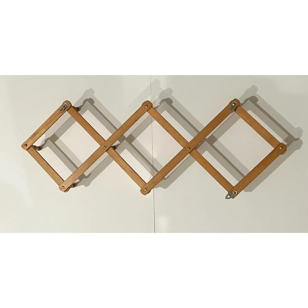 Vintage Accordion Peg Rack – Expandable Wood Wall Hanger Entryway Storage